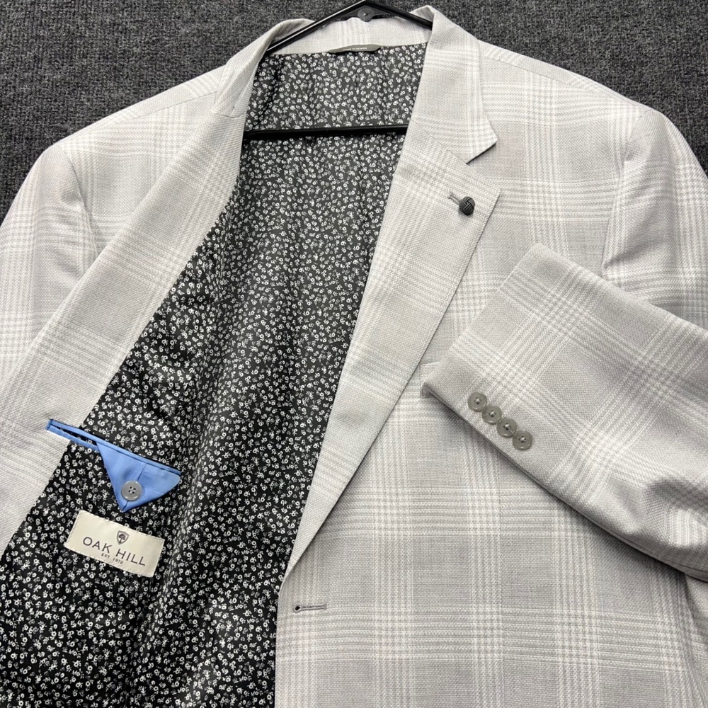 Oak Hill Mens 2XLT Grey Plaid Two Button Sport Coat Blazer Floral Lining 2896
